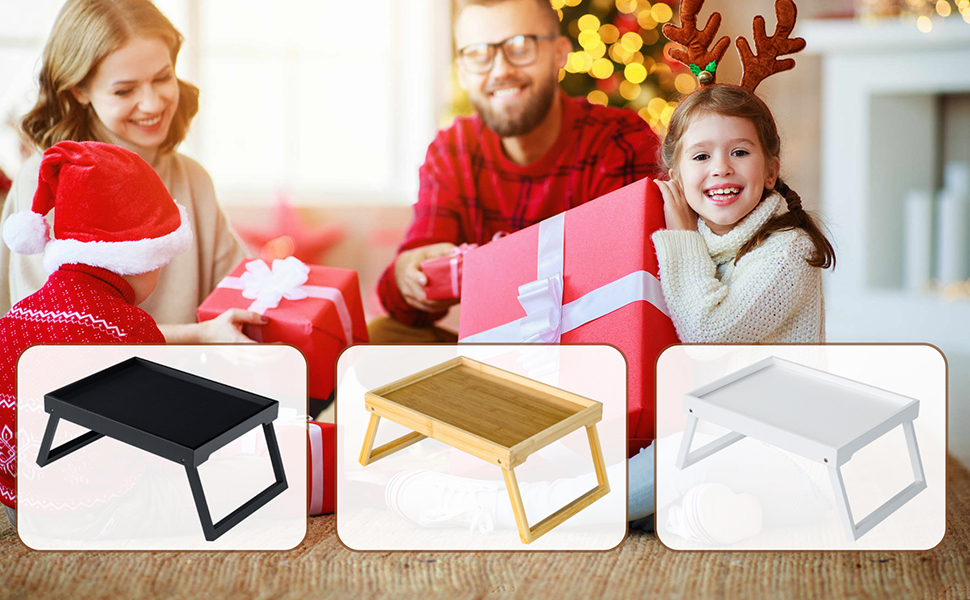 Набір з 2 столів для сніданку в ліжку з бамбука: піднос для їжі, ноутбука, сервірування (білий)