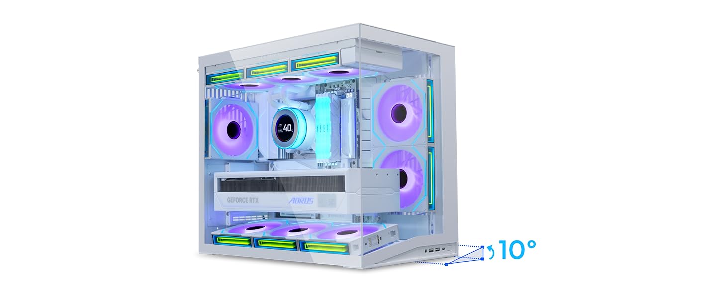 Корпус Lian Li O11 Dynamic Mini V2 Flow: компактний ATX Midi-Tower з двокамерним дизайном, скляною панеллю та модульною конструкцією. 5 вентиляторів встановлено. Чорний колір.