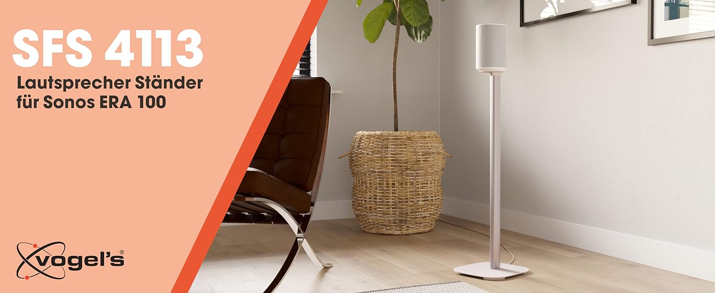 Підставка Vogel's SFS 4113 для Sonos ERA 100: надійна та стильна | Білий колір | З кабелепроводом, TÜV-сертифікована