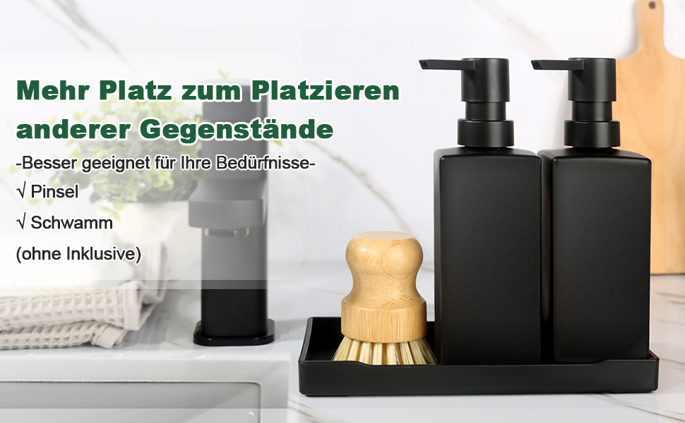 Диспенсер для мила GMISUN чорний скляний 350 мл для кухні та ванної кімнати з піддоном та водонепроникними етикетками