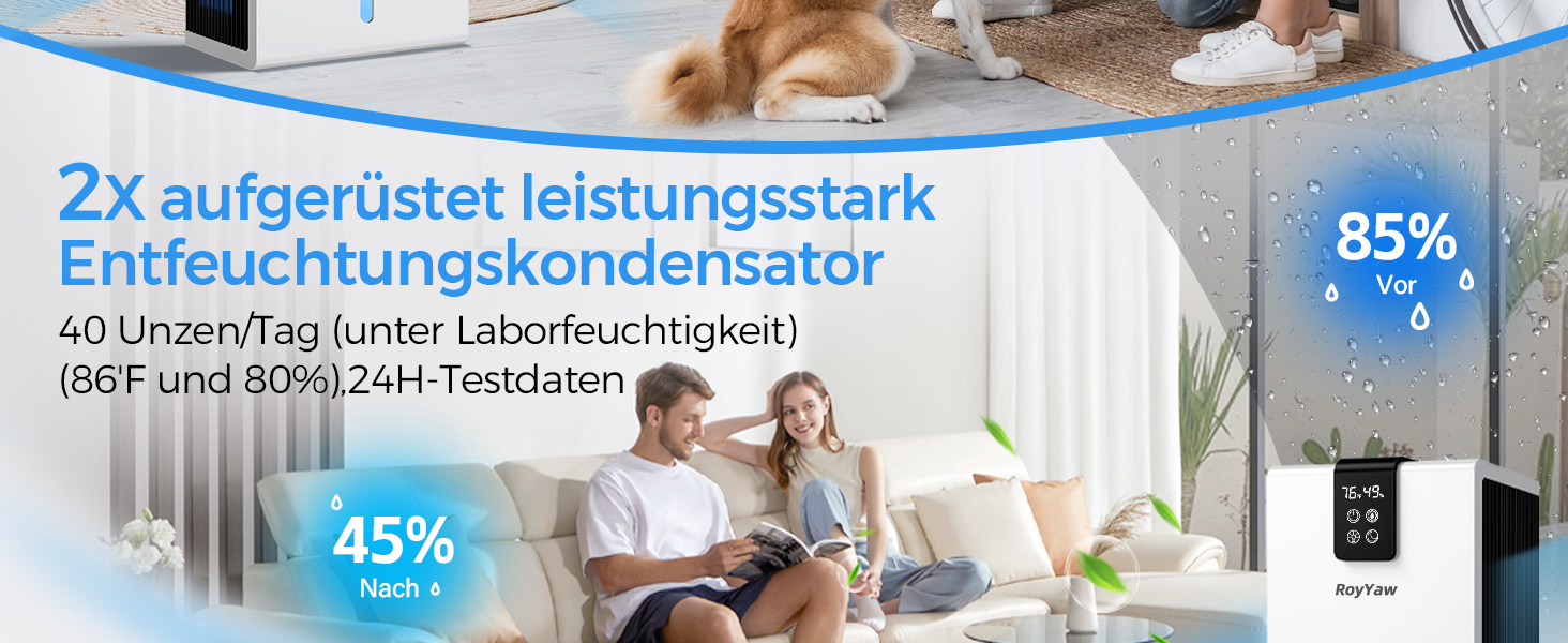 Електричний осушувач повітря, тихий, 2700 мл з LED дисплеєм, автоматичне відтанення, режим сну, проти вологи та плісняви, для спальні/ванної кімнати, білий