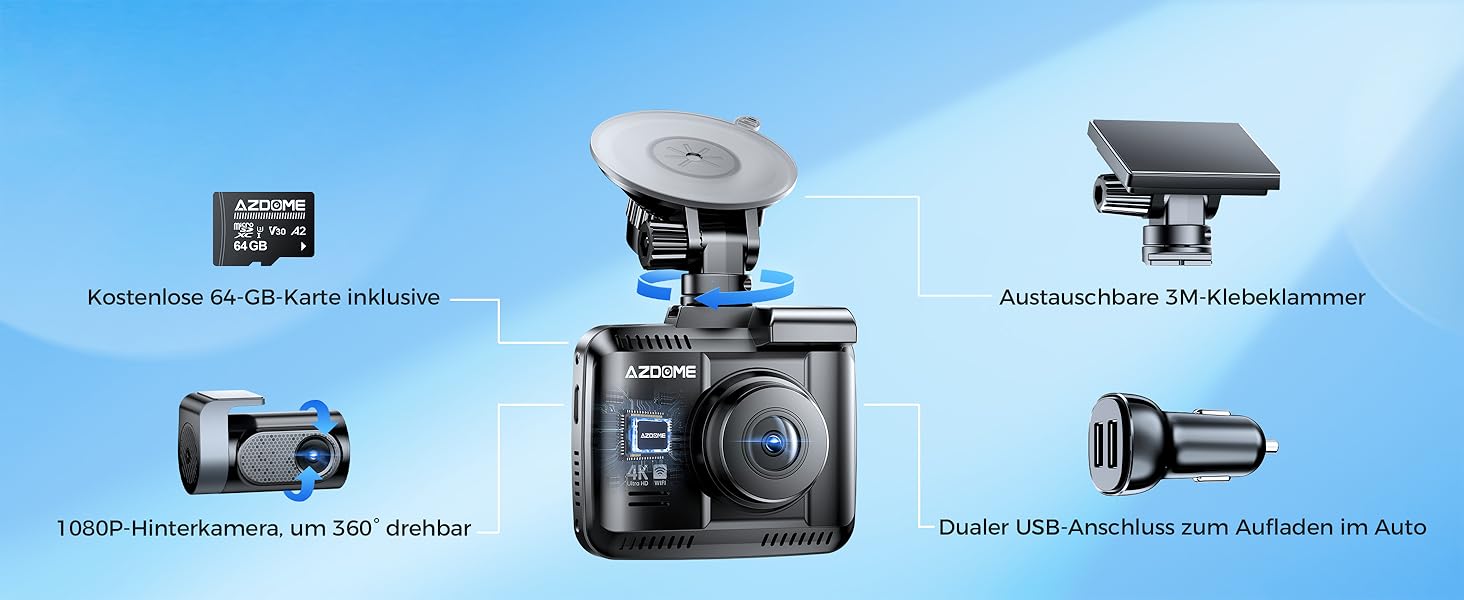 Відеореєстратор AZDOME GS63H Pro 4K з WiFi, GPS, Нічне бачення, 170° та Park Monitoring