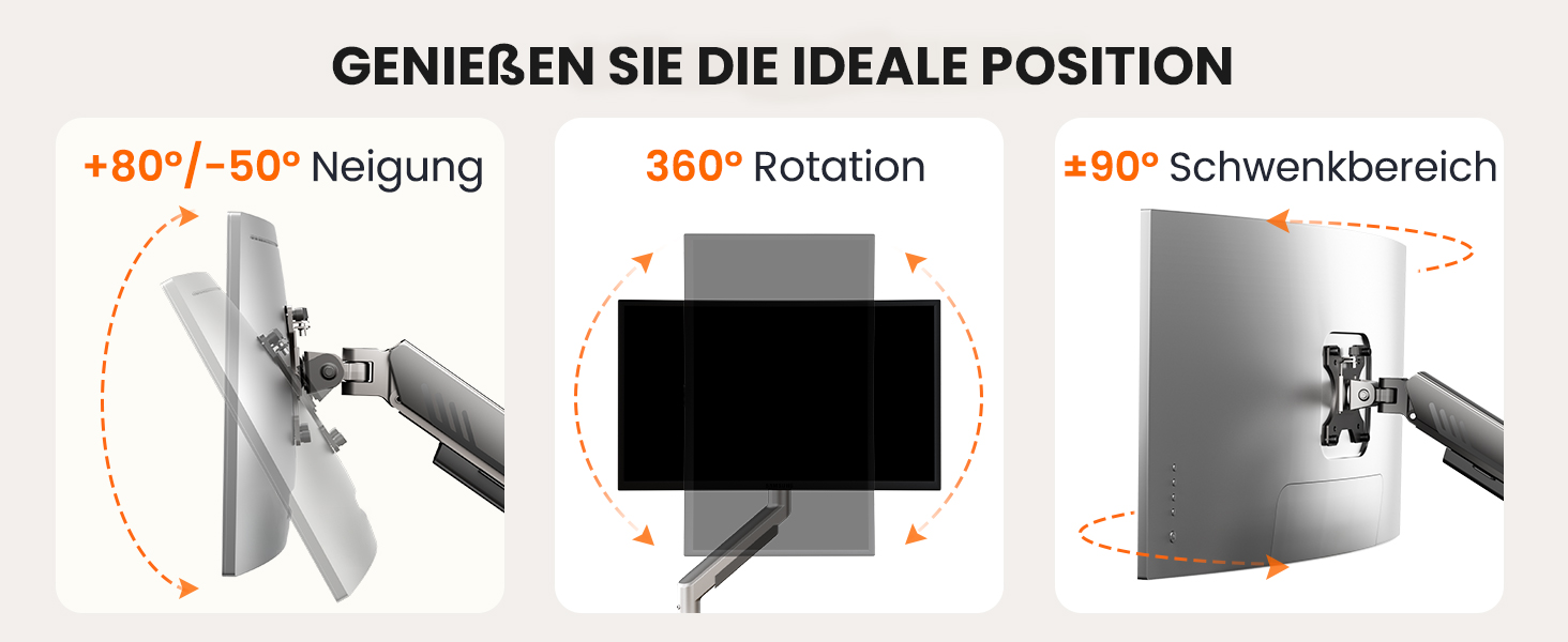 Кріплення для монітора ErGear: регульований кронштейн для моніторів 13-34 дюймів, підставка з кабельною організацією, VESA 75/100 мм, до 9 кг (срібний)