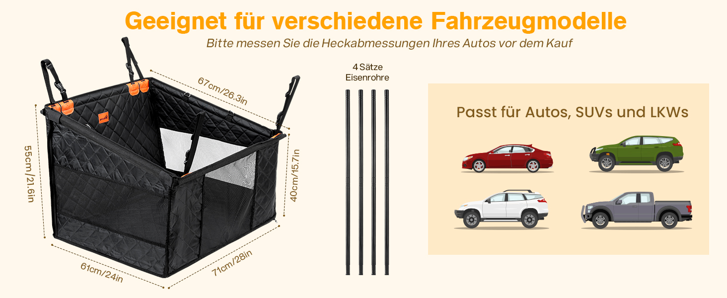 Pecute Dog Car Seat - XL Upgrade - Reinforced & Secure for Medium & Large Dogs - 70x61x55cm with 4 Straps