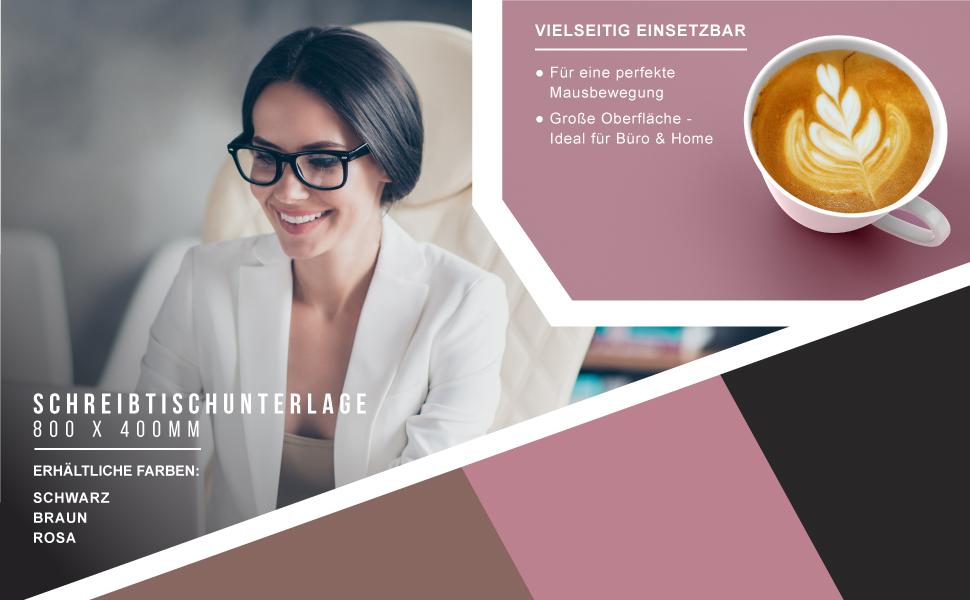 CSL Килимок для миші XXL на стіл з екошкіри та корка 800x400 мм - Чорний (C: Рожевий) - Для офісу та дому