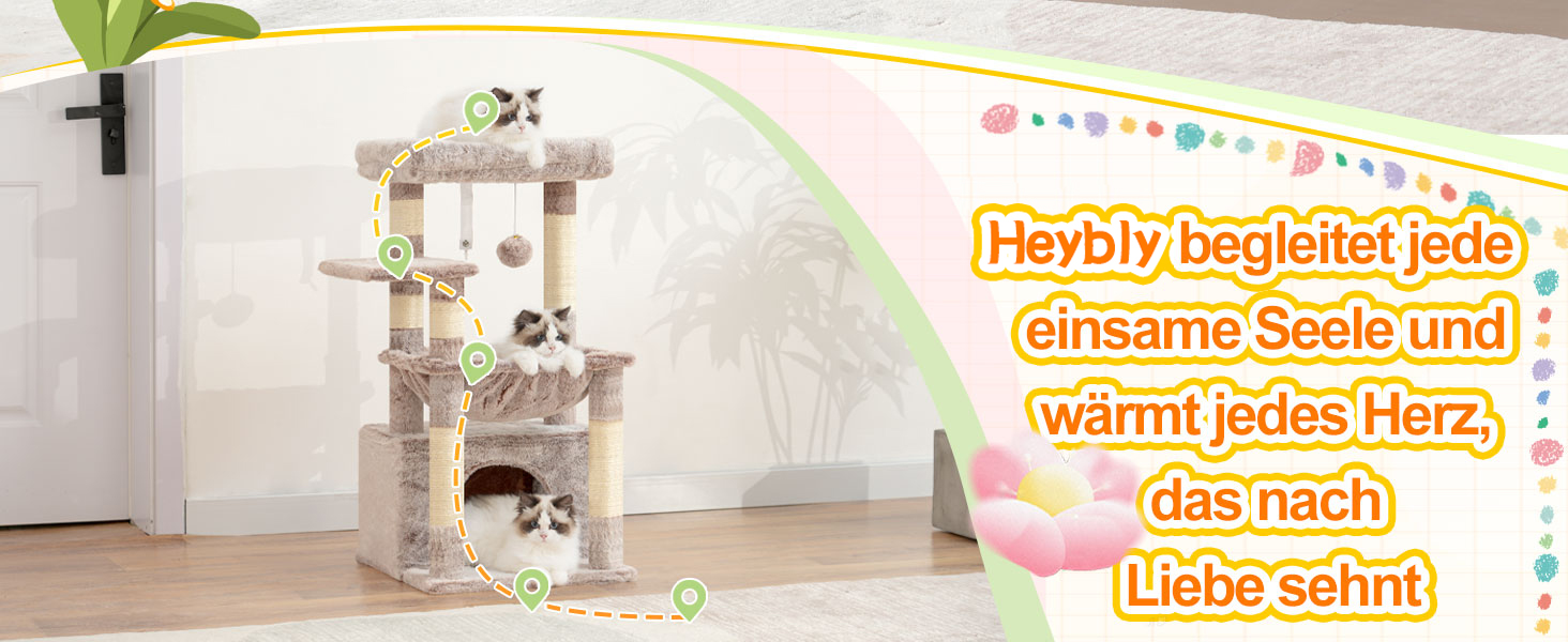 Котячий будиночок Heybly HCT008SW: міцний котячий будиночок з великим м'яким лежаком, місцем для сну та сизалевими стовпчиками для дряпання (коричнево-бежевий)