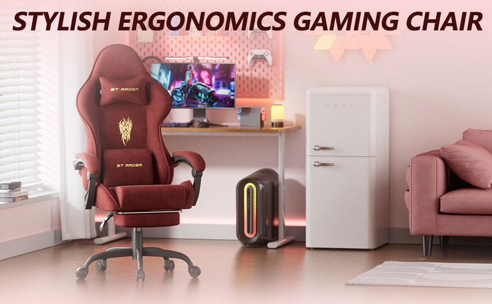 Геймерське крісло Ferghana Ergonomisch LW210: Червоне, з регульованою подушкою для голови та попереку, підлокітниками та підставкою для ніг