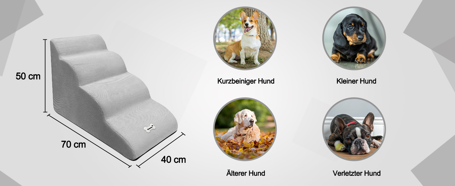 Сходинки для тварин Galatée: 4 сходинки, знімна та миюча, протиковзка, для високих ліжок/диванів (білий)