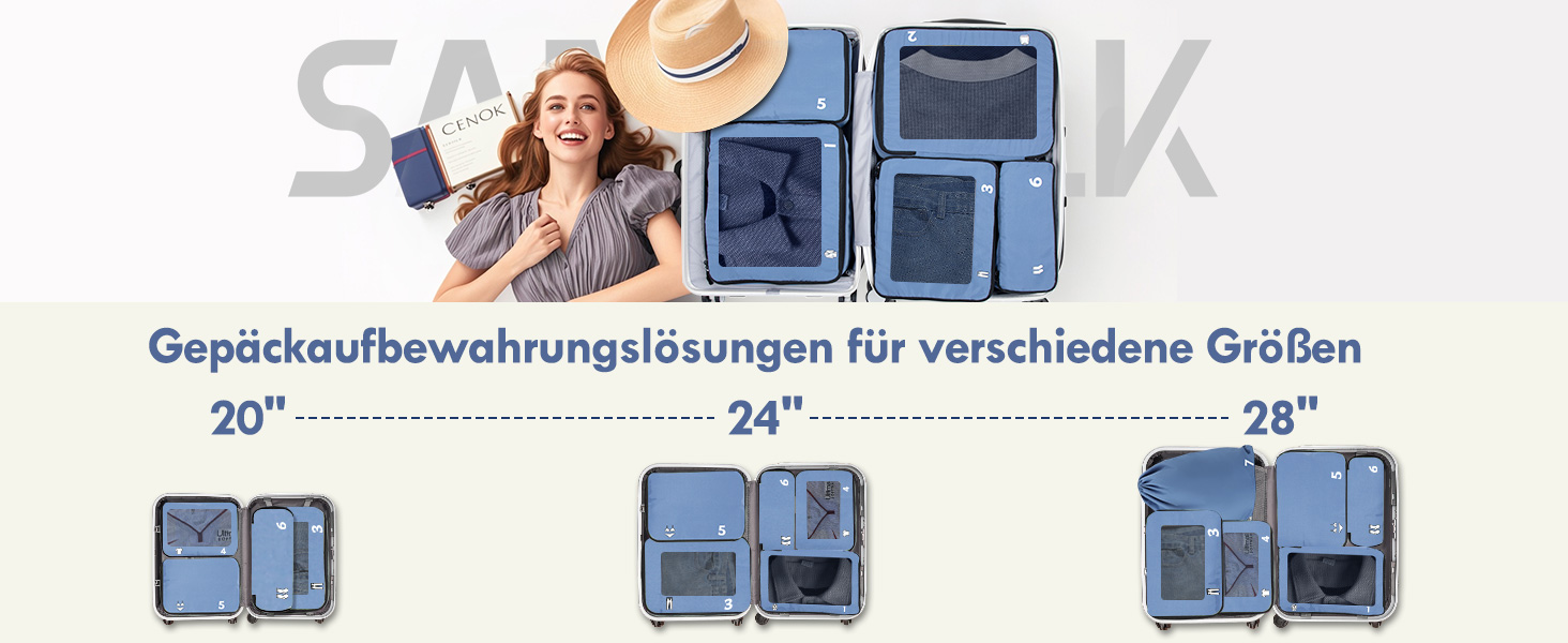 Органайзери для валізи, набір 8 шт. - Packing Cubes для подорожей, валізи та рюкзака (блакитний)