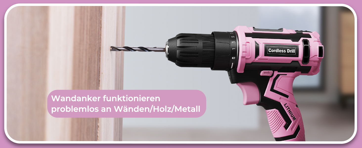 Акумуляторний шуруповерт 20V з набором аксесуарів 85 шт. (85tlg), 42Н.м, 2000mAh, 25+1 момент, 10мм патрон, легкий, LED, рожевий (для подарунка на День святого Валентина)