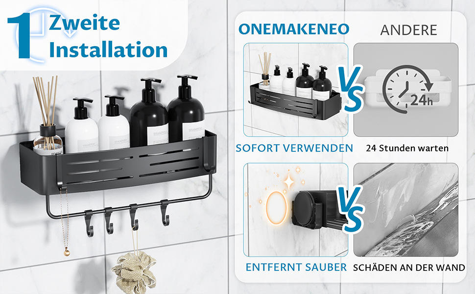 Двошаркова полиця для душу без свердління з присосками, вологостійка, чорна. Організатор для ванної кімнати з тримачем для рушників, шампуню та гелю для душу. Кутова полиця для душу з гачками, 2 шт.