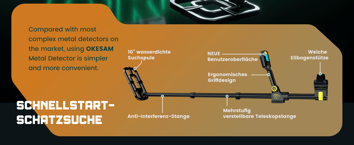 Металодетектор професійний для дорослих та дітей – вологостійкий, з LCD-дисплеєм та 10-дюймовою котушкою, бездротовий, складний, з акумулятором 2000mAh – високоточний металошукач (Оранжевий)