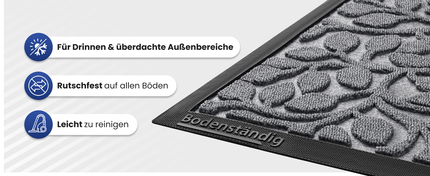 Килимок для дому та вулиці 40x60 см сірий - міцний, з рифленою поверхнею для чищення взуття