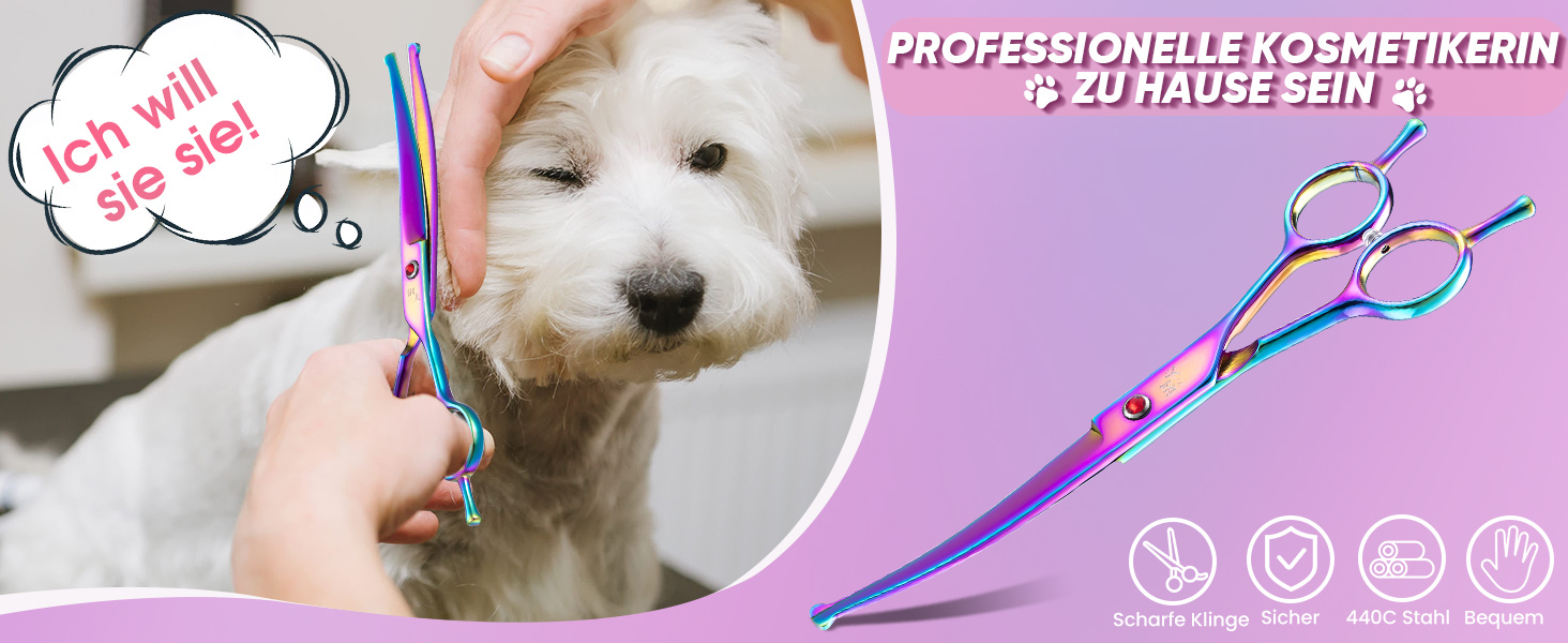 Професійна шерстьрізка Chunker для собак середніх та великих порід, японська сталь 440C, кольорова (Rainbow-curved)