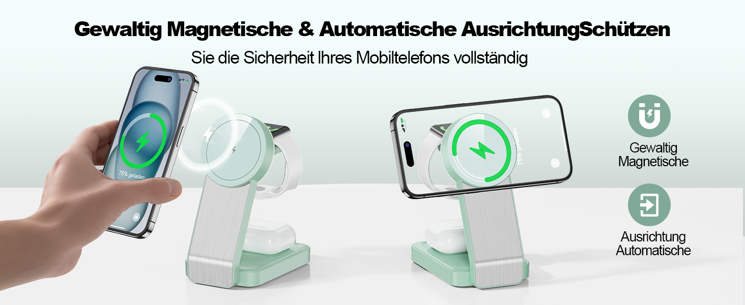 3-в-1 Станція Бездротової Зарядки з Індукцією для iPhone, Apple Watch та AirPods (Білий/Зелений)