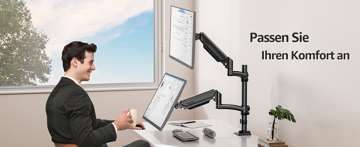 Кріплення для монітора MOUNTUP - 2 монітори, 13-32 дюйми, регульоване, VESA 75/100mm, 2-10 кг, EU6016B