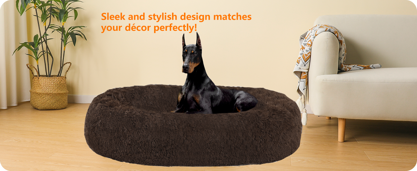 Ортопедичне ліжко для собак HMTOPE: кругла подушка, собаче ліжко, диван для котів, донат, м'яке гніздо, 70 см Ø, (120 x 120 x 20 см), коричневий