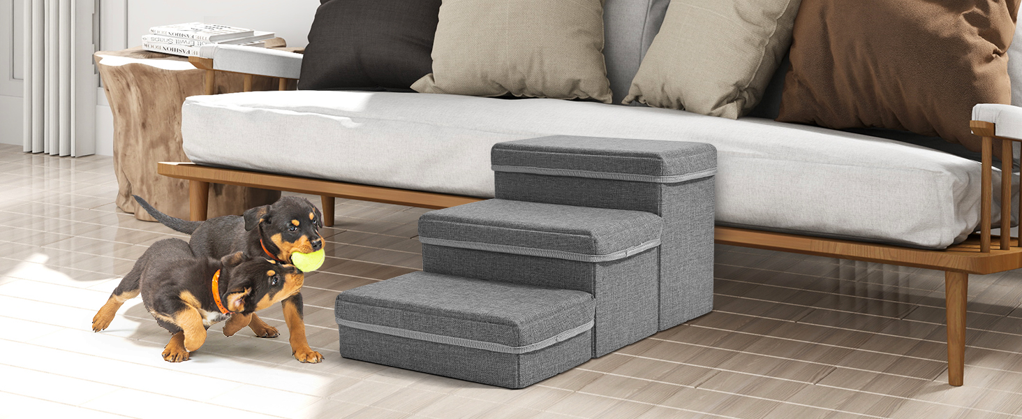 Сходинки для собак Sunowl, 2-ступеневі складні, широкі, з місцем для зберігання, для маленьких собак та котів, м'яка, неслизька поверхня