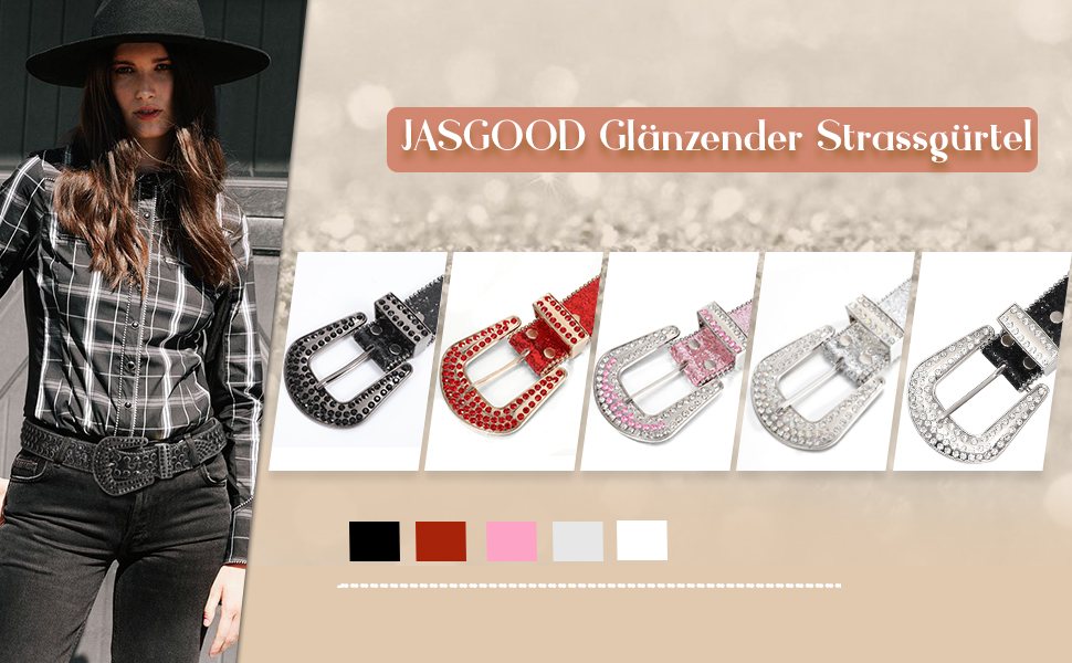 Жіночий шкіряний ремінь JasGood з камінням, стиль вестерн, ковбойський, з заклепками, сріблястий, 115 см (підходить для розміру штанів 81-95 см)