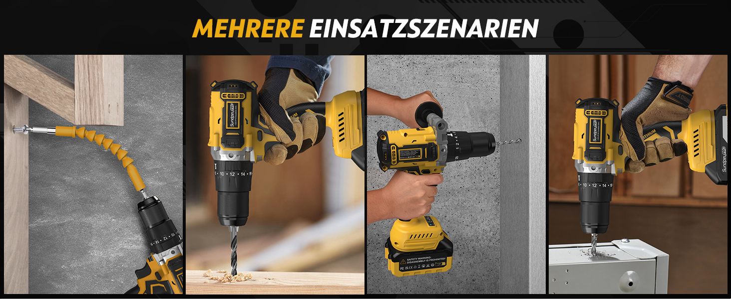 Акумуляторний дриль-шурупокрут SundpeyPRO 21V з ударною функцією, 120 Nm, 2 x 4000mAh, 20+3 ступені крутного моменту, 13 мм патрон, 2 швидкості, LED