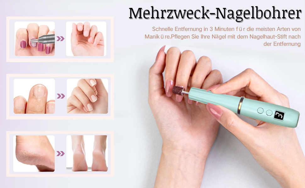 Професійний електричний фрезер для нігтів 12 в 1 з USB-зарядкою, 20000 RPM, для манікюру та педикюру, фіолетовий