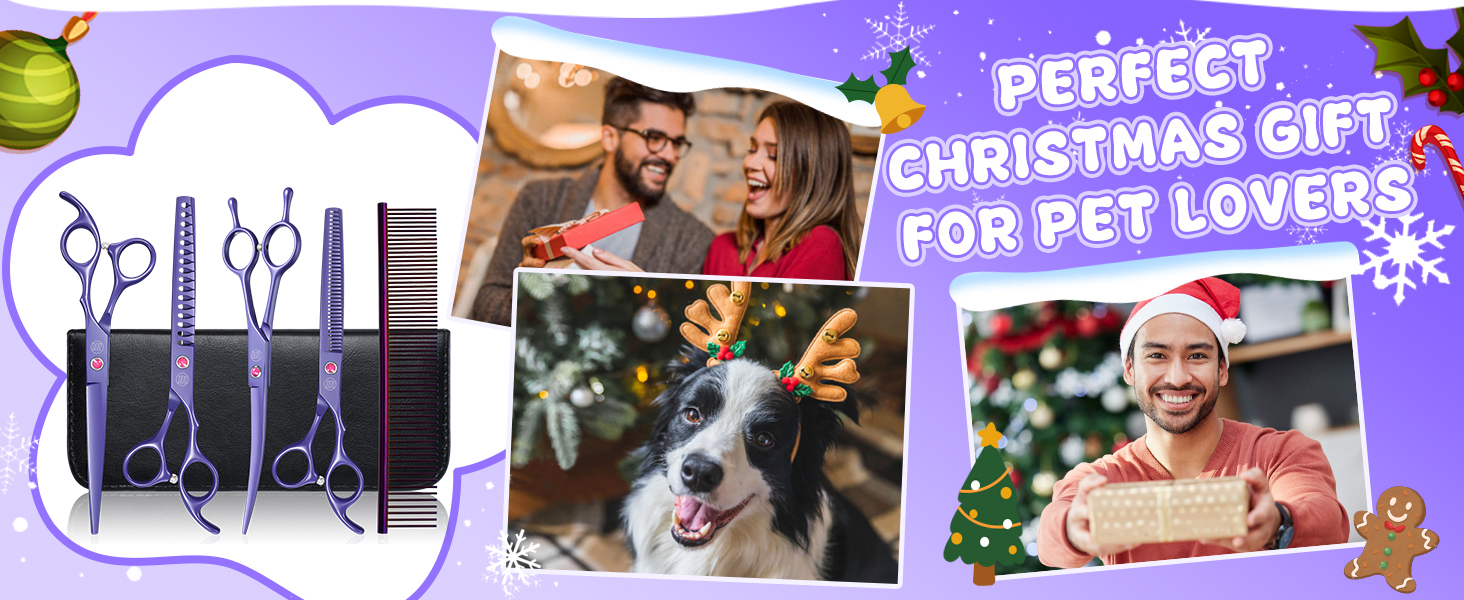 Професійний набір ножиць для грумінгу собак Moontay 7 дюймів: ножиці для грумінгу, випрямні, зігнуті, для розрідження, фіолетовий