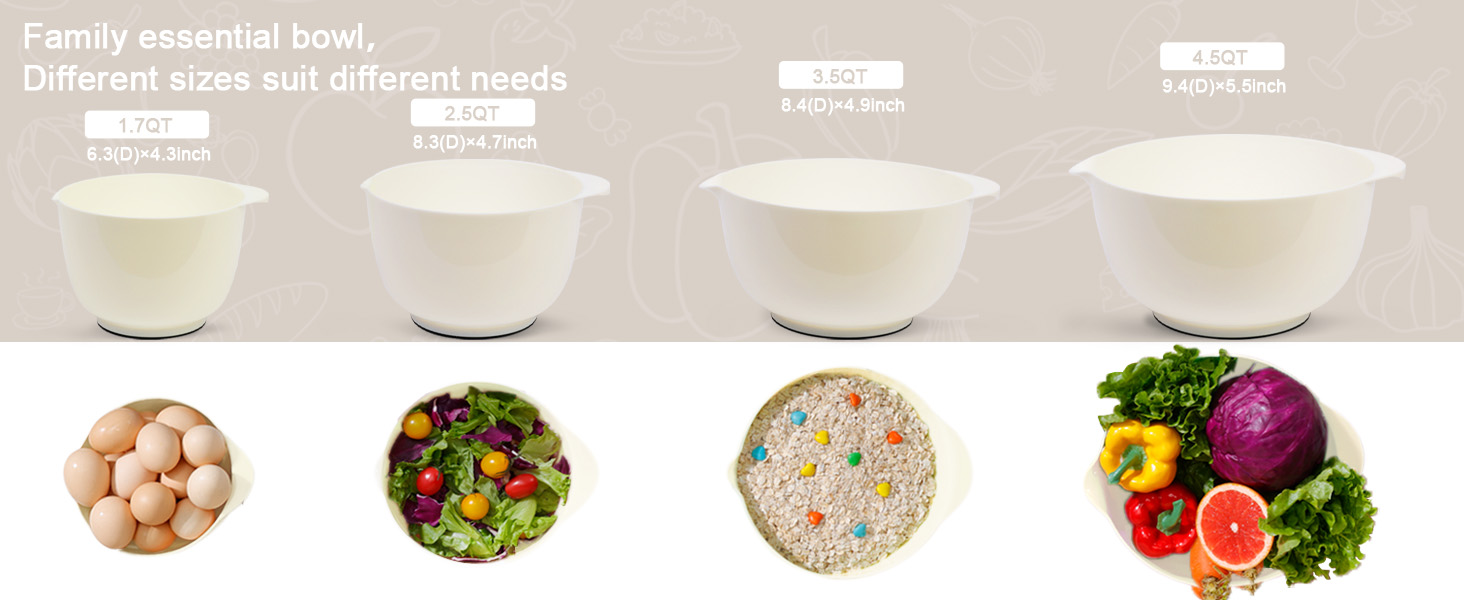 Набір мисок для змішування BoxedHome (4 шт.) з пластику, бежевий. Миски для салатів, ручне миття, неслизькі, стійкі, для сервірування та приготування їжі.