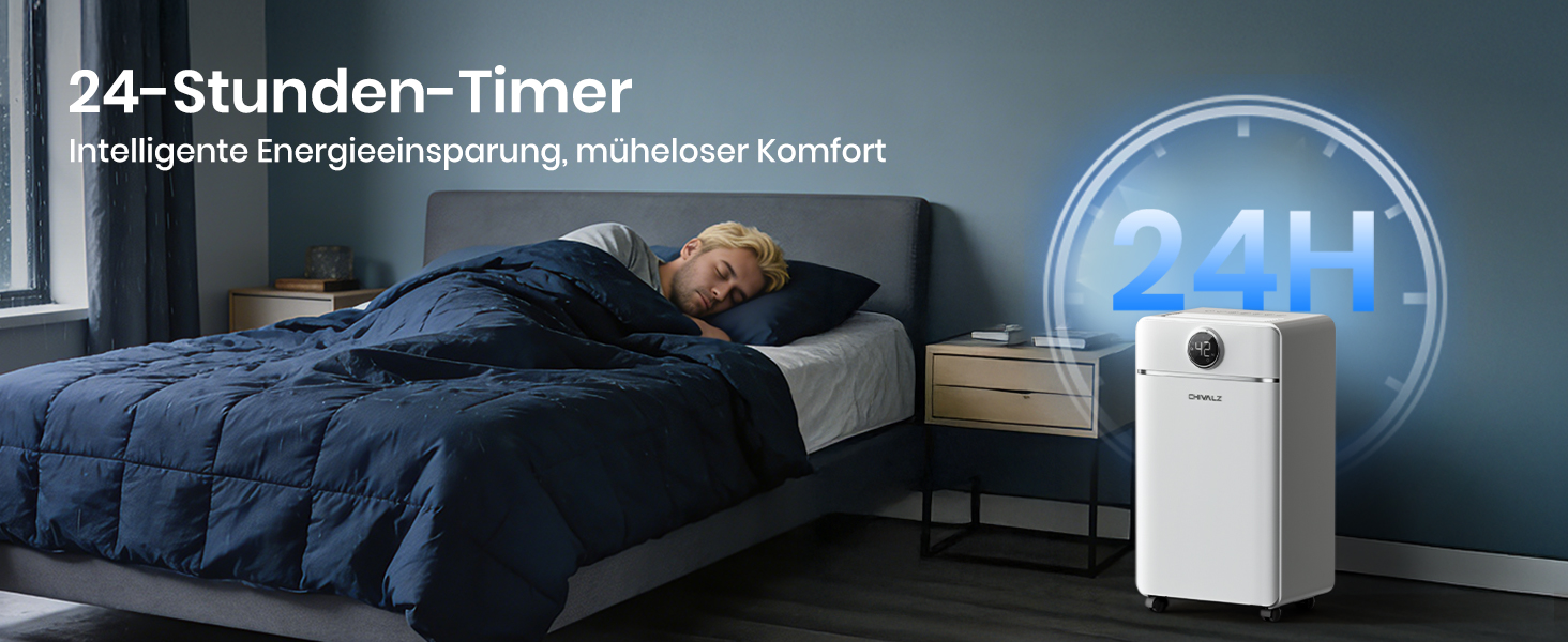 Електричний осушувач повітря CHIVALZ для автомобіля та приміщень до 30 м²/120 м³, 3 режими роботи, таймер 24 год, автоматичне розморожування, енергозбереження, білий