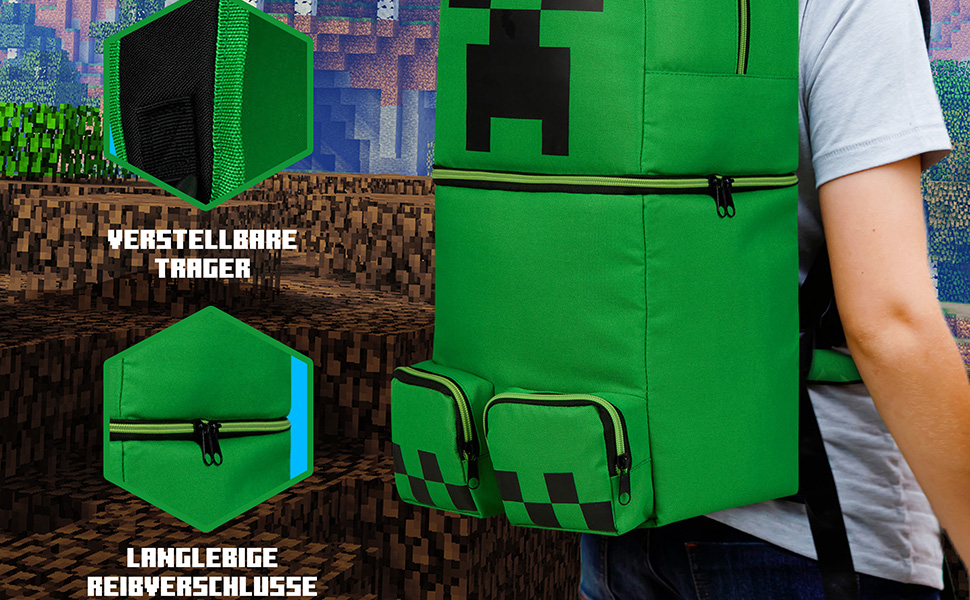 Дитячий рюкзак Minecraft Creeper для хлопчиків, шкільний рюкзак для спорту та прогулянок, зелений 3D, 46 x 21 x 18.5 см