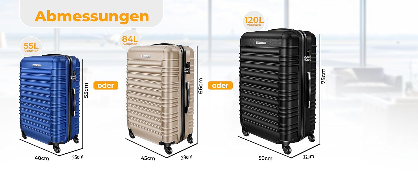 Чемодан KESSER® середній, жорсткий корпус, вага + бірка для багажу | Валіза-роликовий чемодан з кодовим замком, 4 колеса, ABS, телескопічна ручка (66x45x28см / 84 літри, шампань) 66см - 84Л шампань