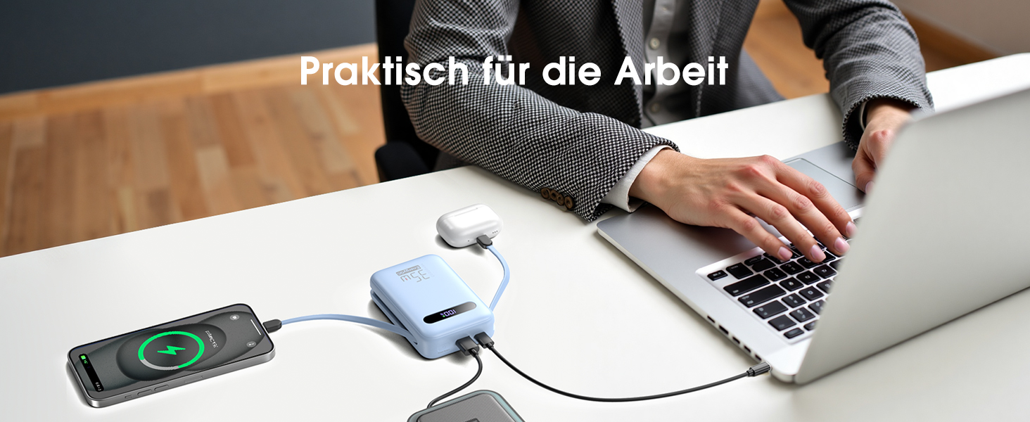 Powerbank 20000mAh з PD 35W, USB-C, LED дисплеєм та кабелями для iPhone, Samsung, Huawei