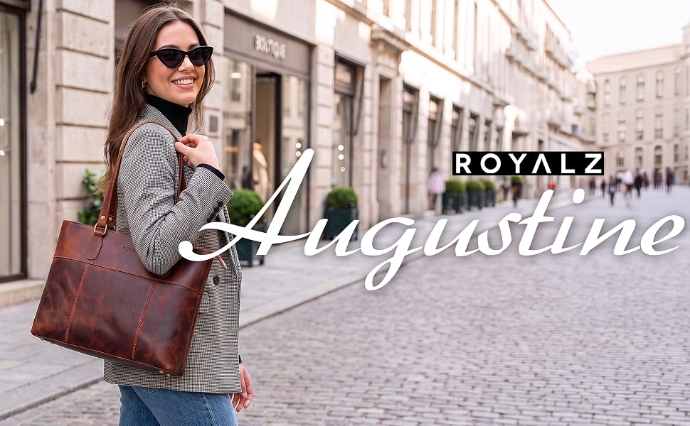 Жіноча сумка ROYALZ Augustine Vintage з натуральної шкіри, чорна — середня сумка-тоут з довгими ручками через плече