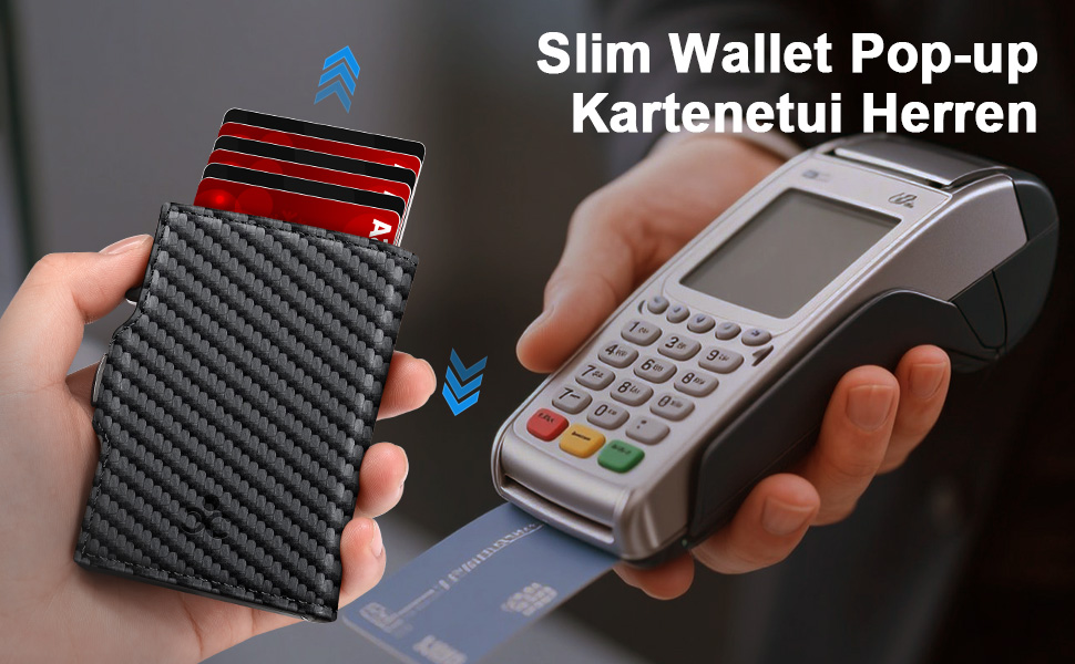 Чоловічий гаманець з відділенням для монет та RFID захистом, Slim Wallet Pop-up, гаманець для 9-11 карт, ID-вікно, відділення для грошей, Smart Wallet для чоловіків (карбон)