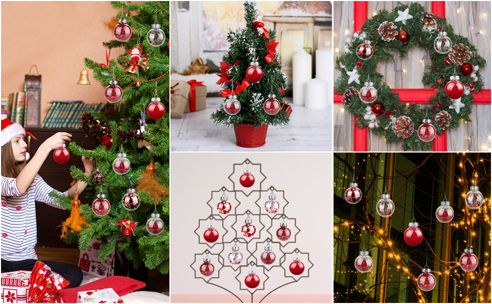 Набір прикрас на ялинку: 30 пластикових кулі діаметром 6 см (червоні)