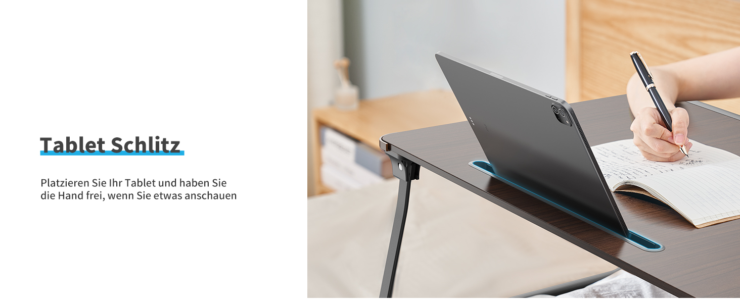 SAIJI Розкладний столик для ноутбука XXL з ящиком та підставкою для книг/телефону (65 x 49 x 30 см, чорний)