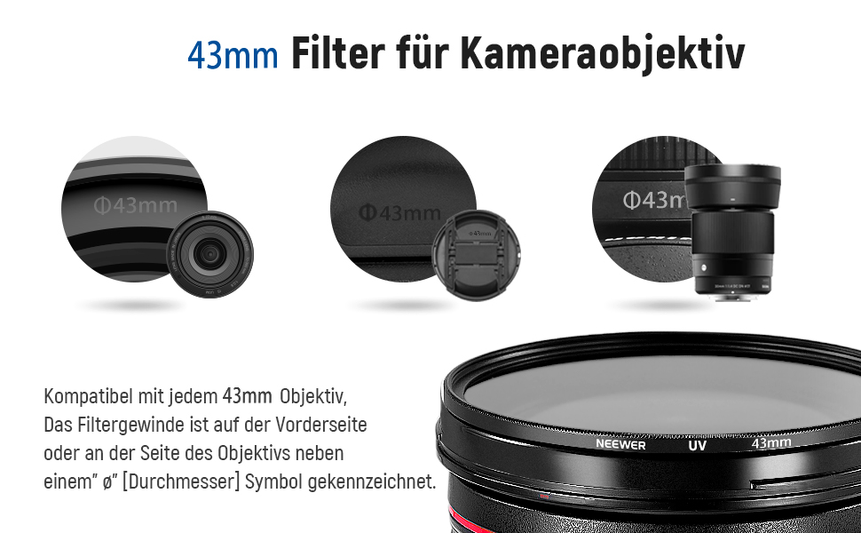 Набір фільтрів Neewer 82mm ND: UV, CPL, FLD, ND2, ND4, ND8, бленда, кришка об'єктива, сумісний з Canon, Nikon, Sony, Panasonic, DSLR