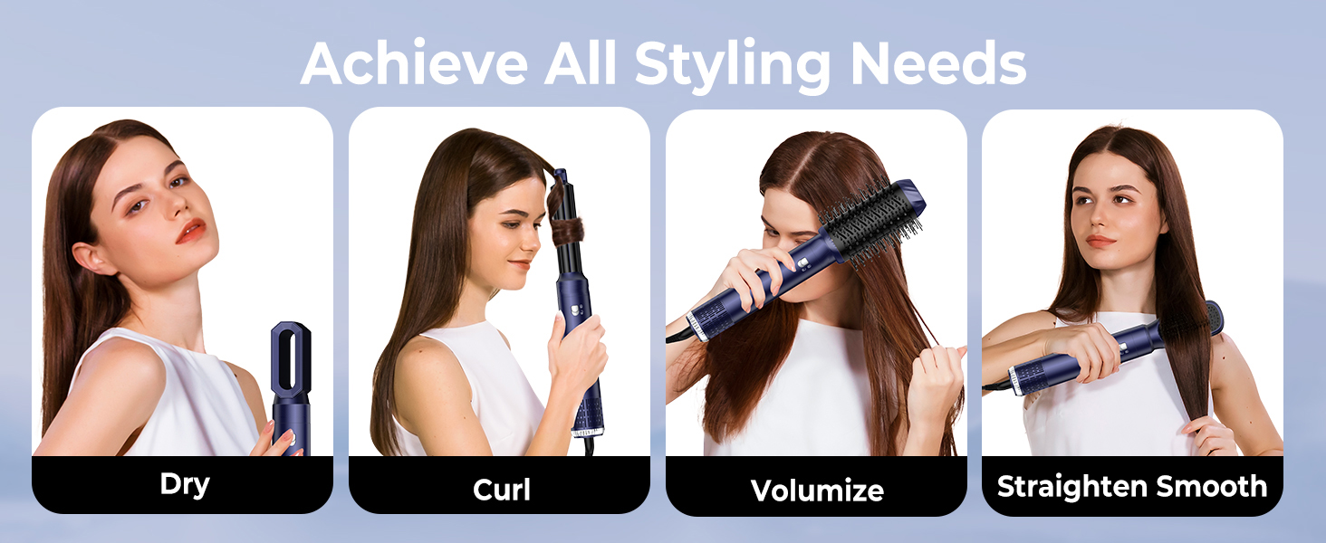 Мультистайлер для волосся 6-в-1 Pro: фен, плойка, щітка, випрямляч, Airflow, подарунок для жінок (Темно-синій)