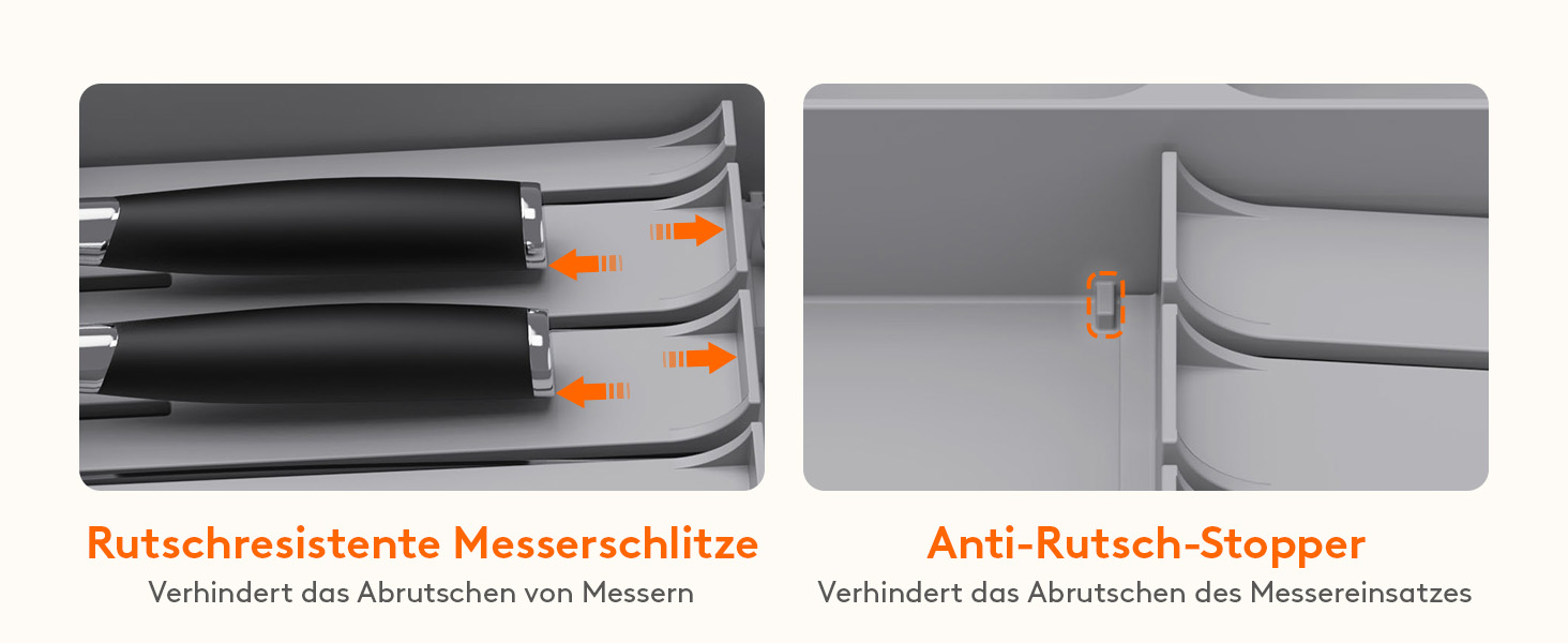 Органайзер для столових приборів Lifewit в шухляду, розширюваний, з відділенням для ножів (40 см, сірий)