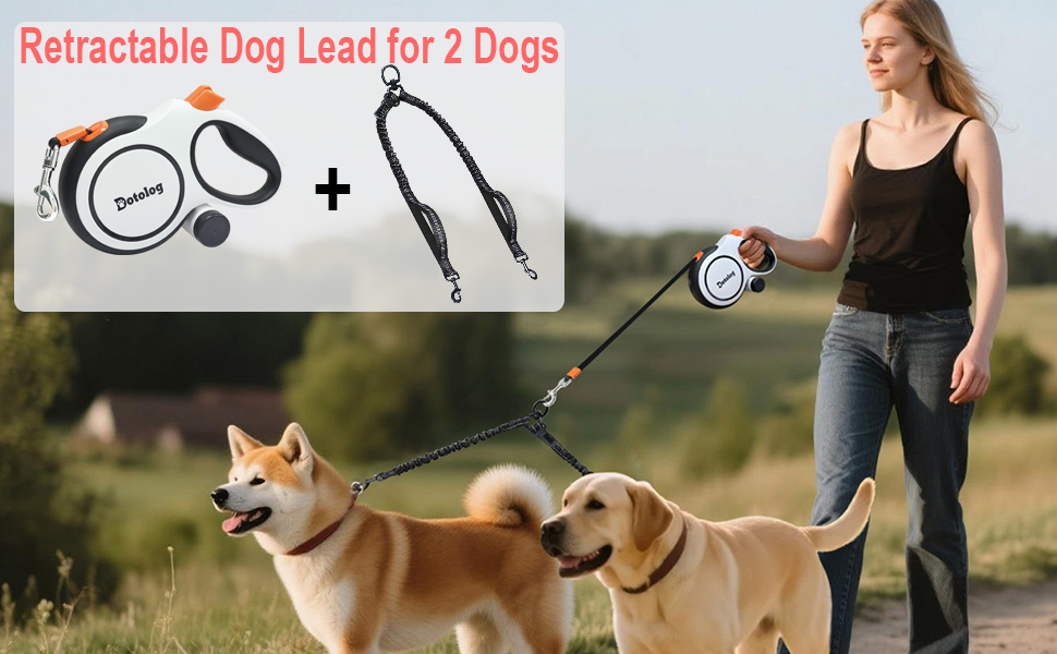 Висувна поводок для собак, рулетка з подвійним повідком, безпечна застібка, поводок для собак середніх та великих порід (чорний), 8 метрів