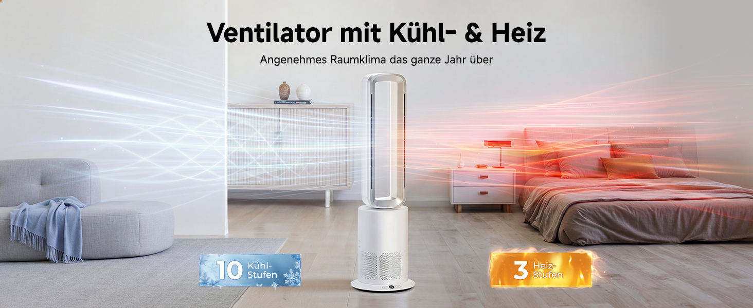 Безлопатевий вентилятор-нагрівач TP18Pro 2-в-1: 10 режимів охолодження, 3 - обігріву, пульт та сенсорне керування, тихий DC-двигун