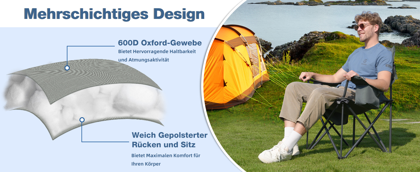 Розкладний стілець для кемпінгу RELAX FIELD 200KG з підстаканником та сумкою-холодильником, рибальський стілець, сірий (2 шт)