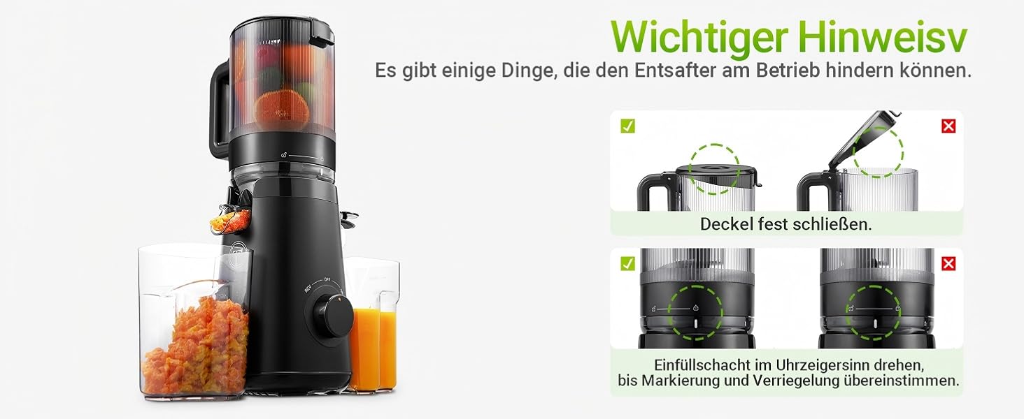 Шнекова соковижималка TUUMIIST Slow Juicer для цілих фруктів та овочів, 1.8 л, глянцевий чорний, 135 мм
