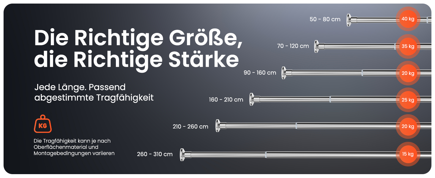 Штанга для душу без свердління 160-210 см, срібна, Ø 25 мм, телескопічна. Підходить для ванної, душу та перегородки. Штанга з нержавіючої сталі