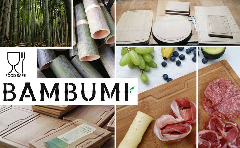 Велика бамбукова дошка для нарізання BAMBUMI XL, суцільна, з жолобком для соку та ручками, 48x34x2,5 см, екологічно чистий бамбук