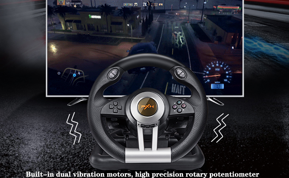 PXN V3II Руль для гонок з педалями, 180°, сумісний з PS3/PS4, Xbox One/Series, Nintendo Switch та PC, чорний