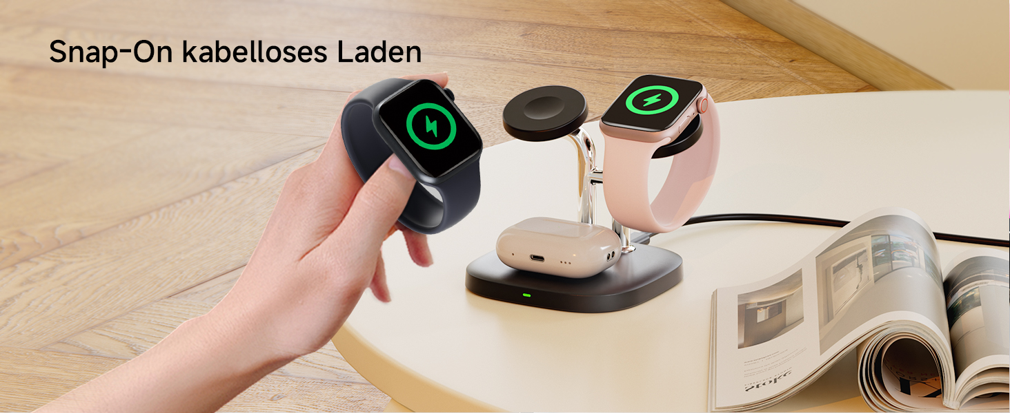 Зарядний пристрій SwanScout для Apple Watch 10/Ultra/9/8/7/6 та AirPods Pro (704A, 3.3W, чорний)