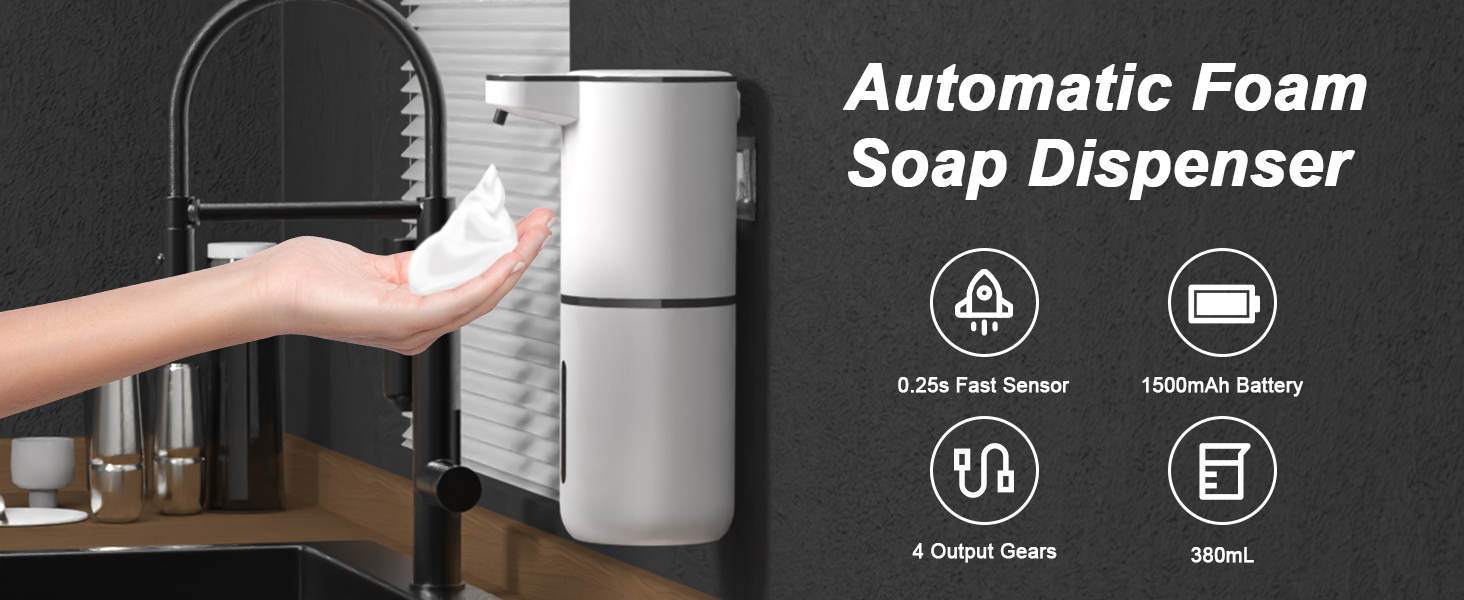 Автоматичний диспенсер для мила Dalugo USB-C, електричний сенсорний дозатор мила, 4 рівні, для кухні та ванної кімнати, білий