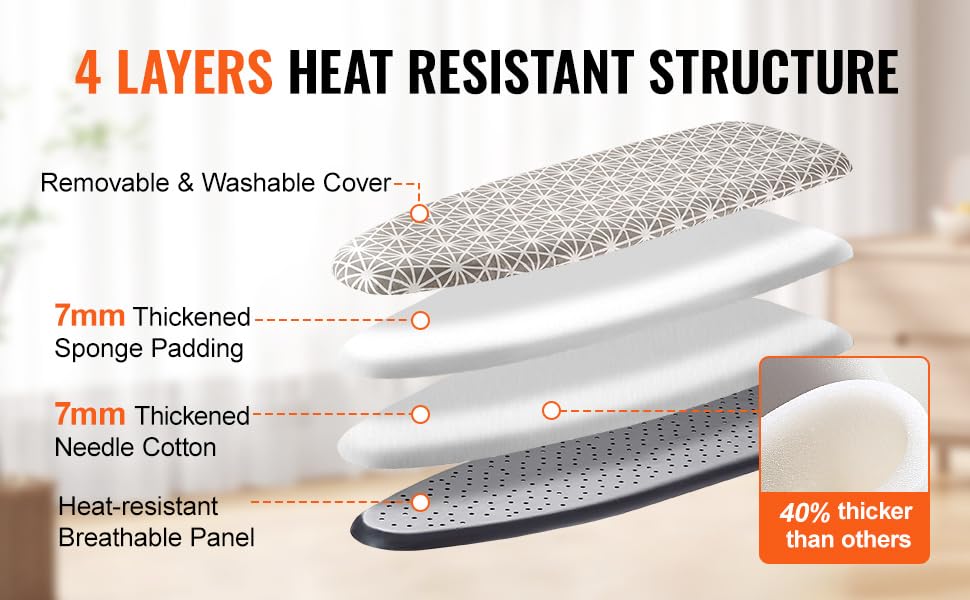 Гладильна дошка з парогенератором VEVOR, 2 шт., з підставкою для праски, розкладний стіл з 4 шарами, 1100 x 334 мм, 7 рівнів висоти (715–915 мм), вантажопідйомність 20 кг, бежевий