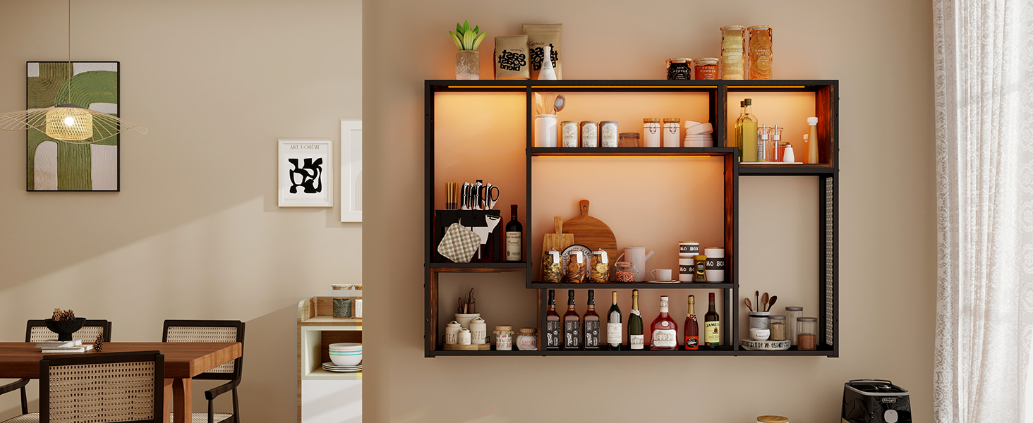 Стильне металеве виноградне реіал на стіну з LED-підсвічуванням, 3 яруси, чорний, 120x80 см