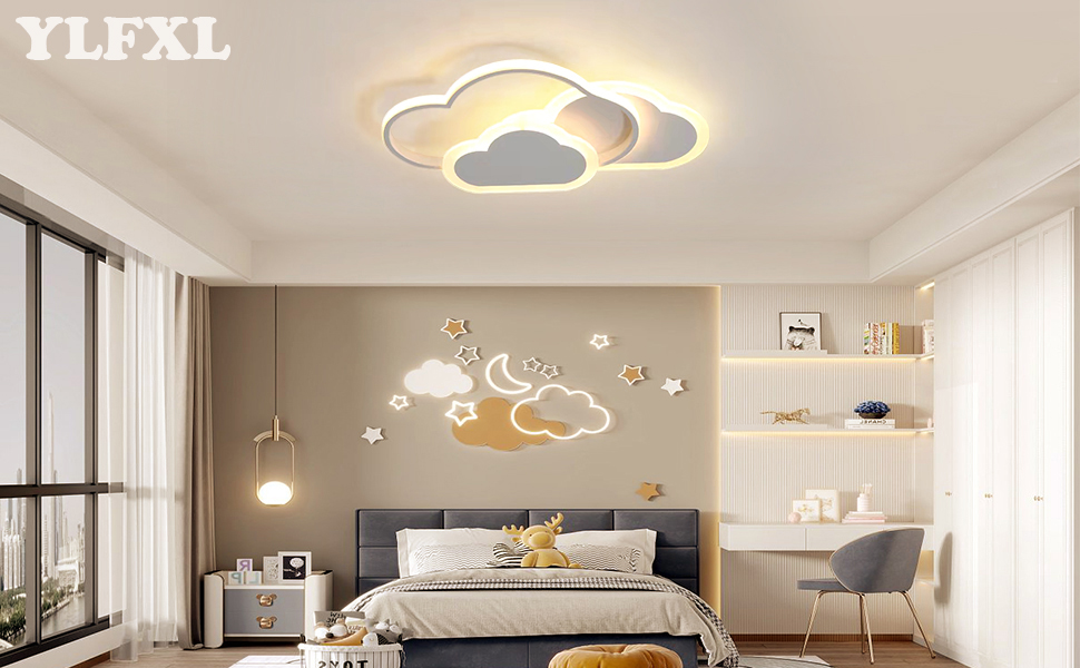 LED Ceiling Light for Kids' Room, Lamp Ceiling, 42CM Ceiling Lamp for Kids' Room, Dimmable with Remote Control, 32W Lamp for Kids' Room Ceiling Light, Clouds for Living Room, Bedroom